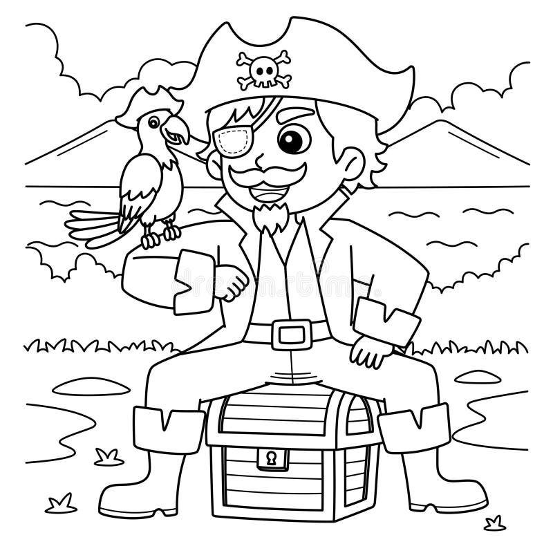 Pirate with Parrot Isolated Coloring Page for Kids Stock Vector ...