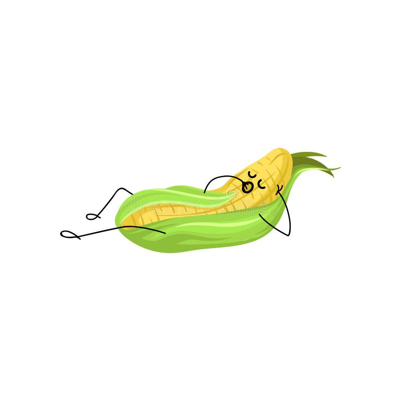 Cute funny corncob cartoon character lying and resting vector Illustration royalty free illustration Cute funny corncob cartoon character lying and resting vector Illustration royalty free illustration