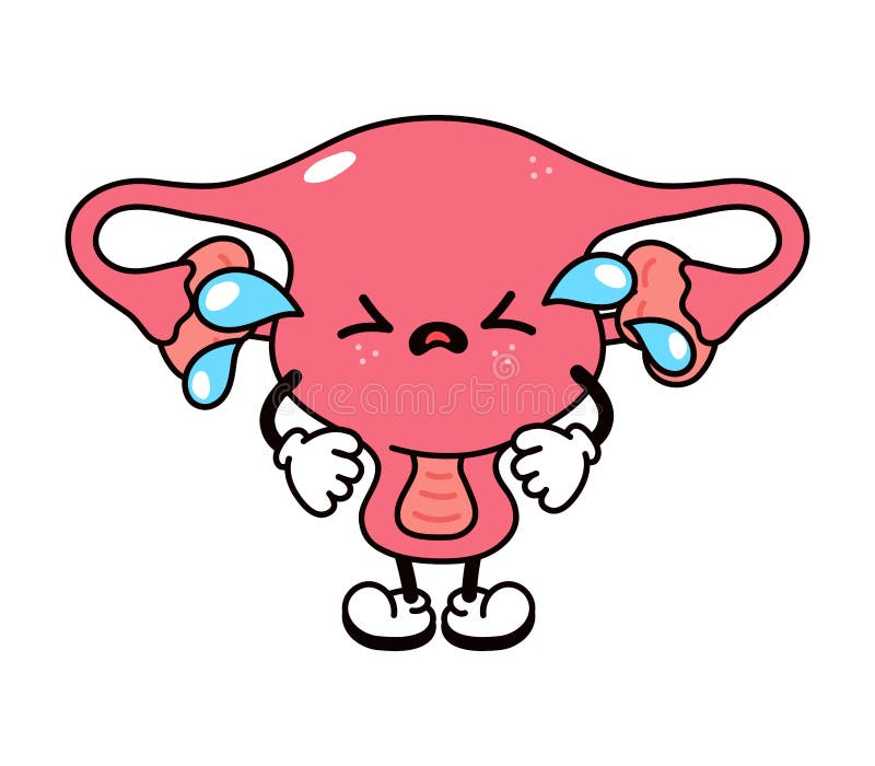 Cute Funny Crying Sad Uterus Character. Vector Hand Drawn Traditional ...
