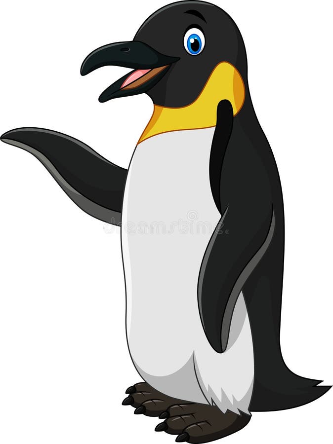Cute funny emperor penguin presenting isolated on white background stock illustration