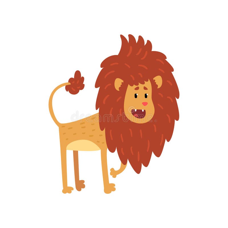 Cute funny lion cub cartoon character with open mouth vector Illustration on a white background stock illustration