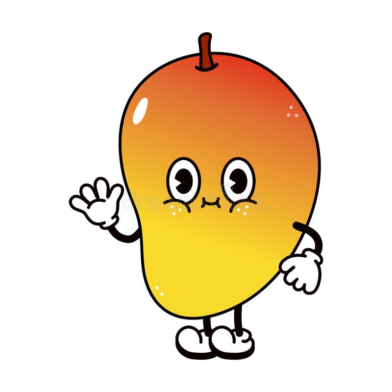 Cute Funny Mango Waving Hand Character Vector Hand Drawn Traditional