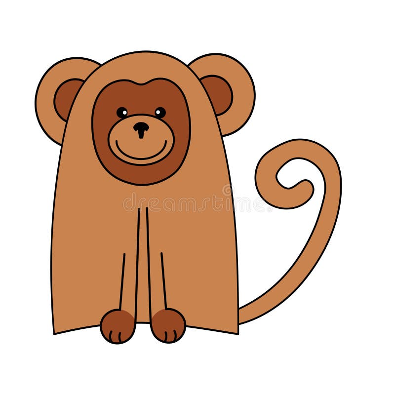 Cute, funny monkey. Color vector illustration. The element is isolated on a white background. Wild tropical animal.