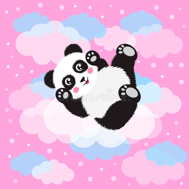 Cute Funny Panda in the Clouds on a Pink Background. Vector Illustration  Stock Vector - Illustration of fabric, baby: 149058617