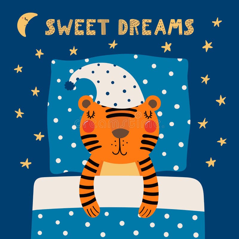 A Sleeping Tiger Cub. Vector Drawing in a Flat Style on an Isolated ...