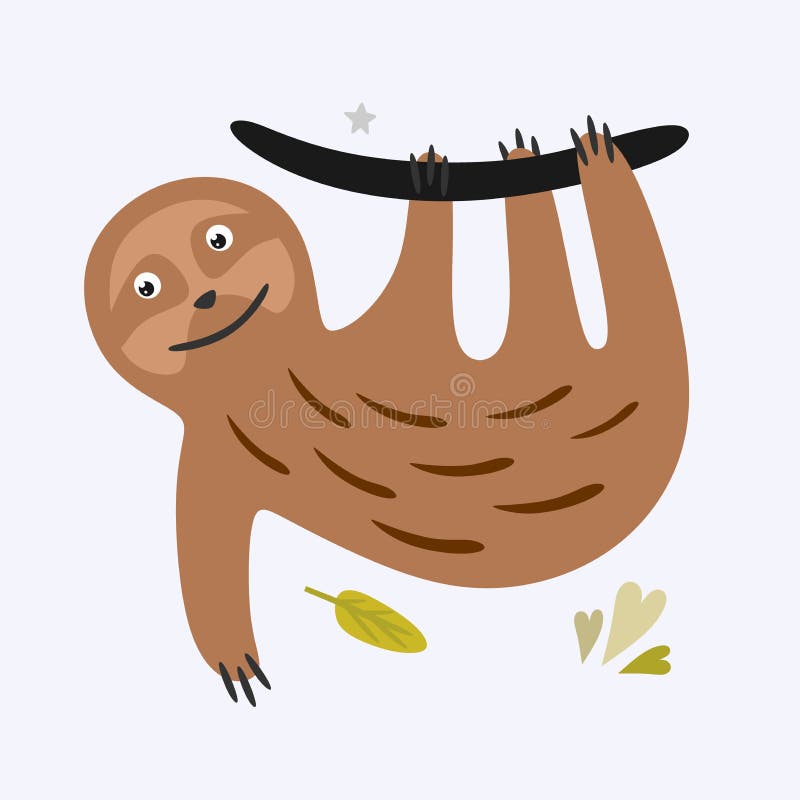Cute funny sloth in a hand-drawn cartoon style. Vector illustration of EPS 10. Funny cartoon cute fat sloth vectors