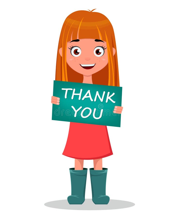 Cute Funny Smiling Cartoon Girl Holding Sign `Thank You`. Stock Vector - Illustration of funny, print: 83879129 Cute Funny Smiling Cartoon Girl Holding Sign `Thank You`. Stock Vector - Illustration of funny, print: 83879129