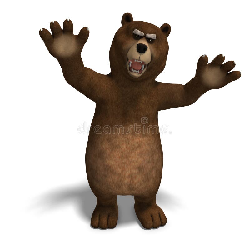 Cute and funny toon bear. 3D rendering with