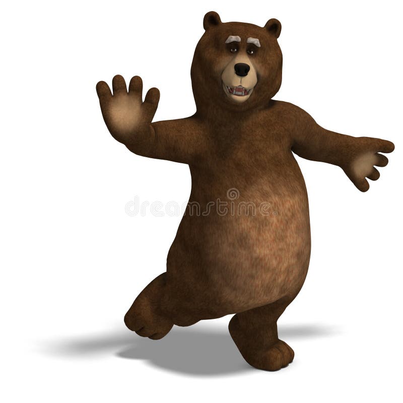 Cute and funny toon bear. 3D rendering with