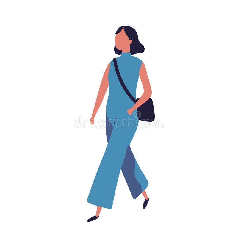 Cute Funny Young Teenage Girl Dressed in Stylish Blue Jumpsuit Walking ...