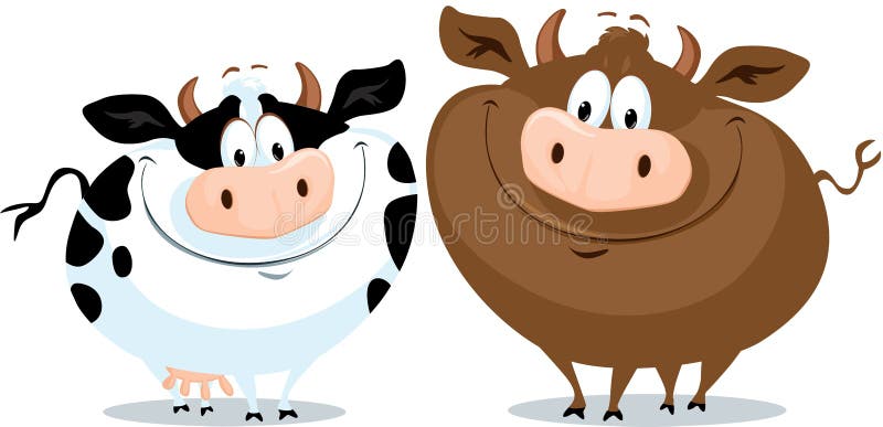 Cute Funy Cow Couple Cartoon Vector Illustration