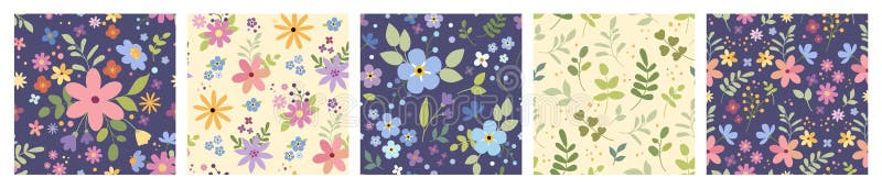 Cute garden. Nature drawing, spring pattern with summer plants. Abstract decorative texture, childish seamless design royalty free illustration