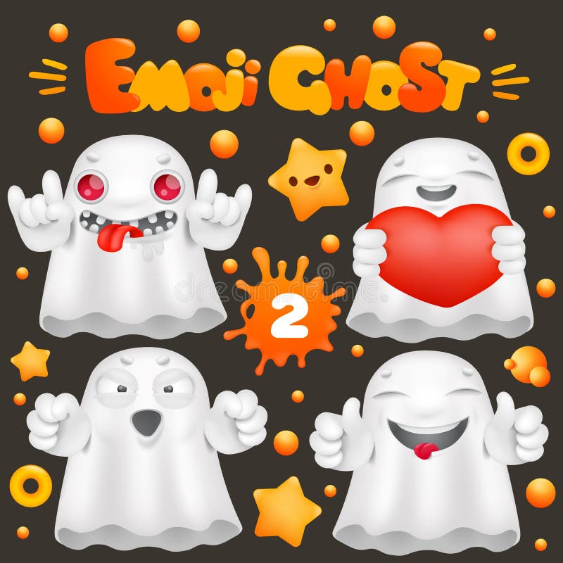 Cute Ghost Cartoon Emoji 3d Character in Various Emotions Collection Stock Illustration