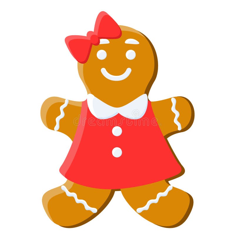 Cute Gingerbread Girl Cookie for Christmas, Vector Stock Vector