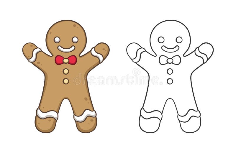 Gingerbread man cookie with bite outline and colored doodle cartoon  illustration set. Winter Christmas food theme coloring book page activity  for kids. 15697127 Vector Art at Vecteezy