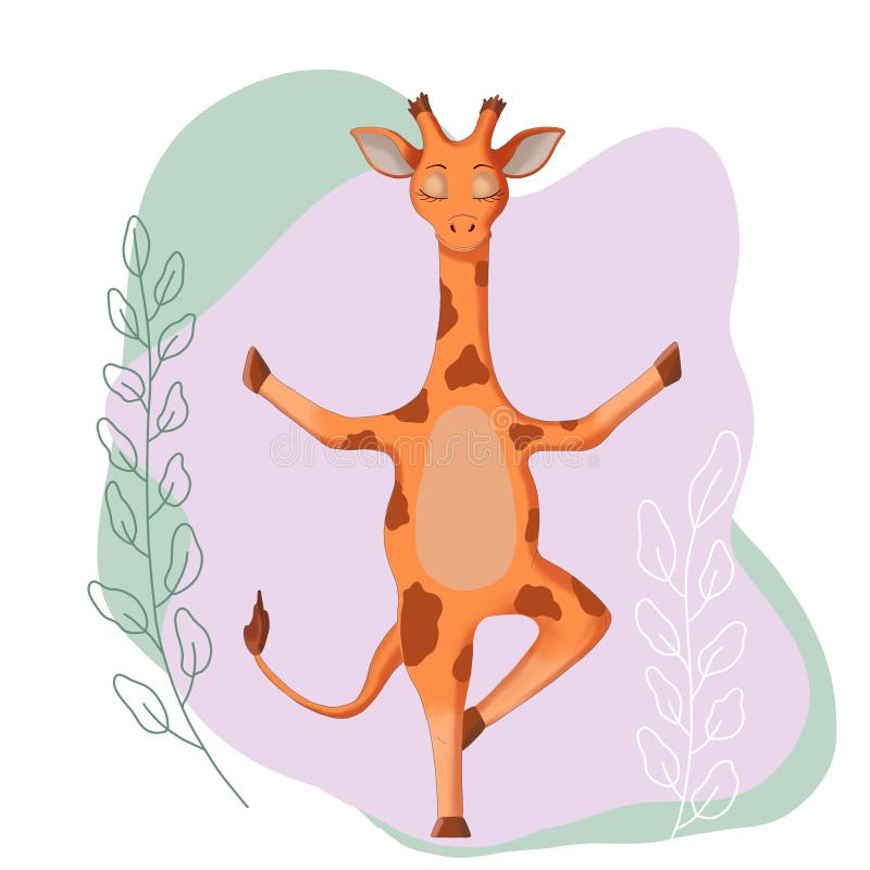 Cute Giraffe Animals of Africa in Yoga and Meditation Pose. Digital