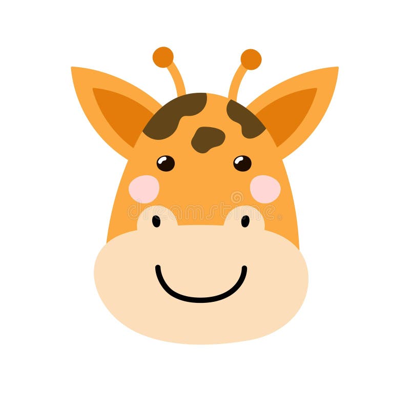 Cute Giraffe Face in Cartoon Style. Safari Character Head for Baby and