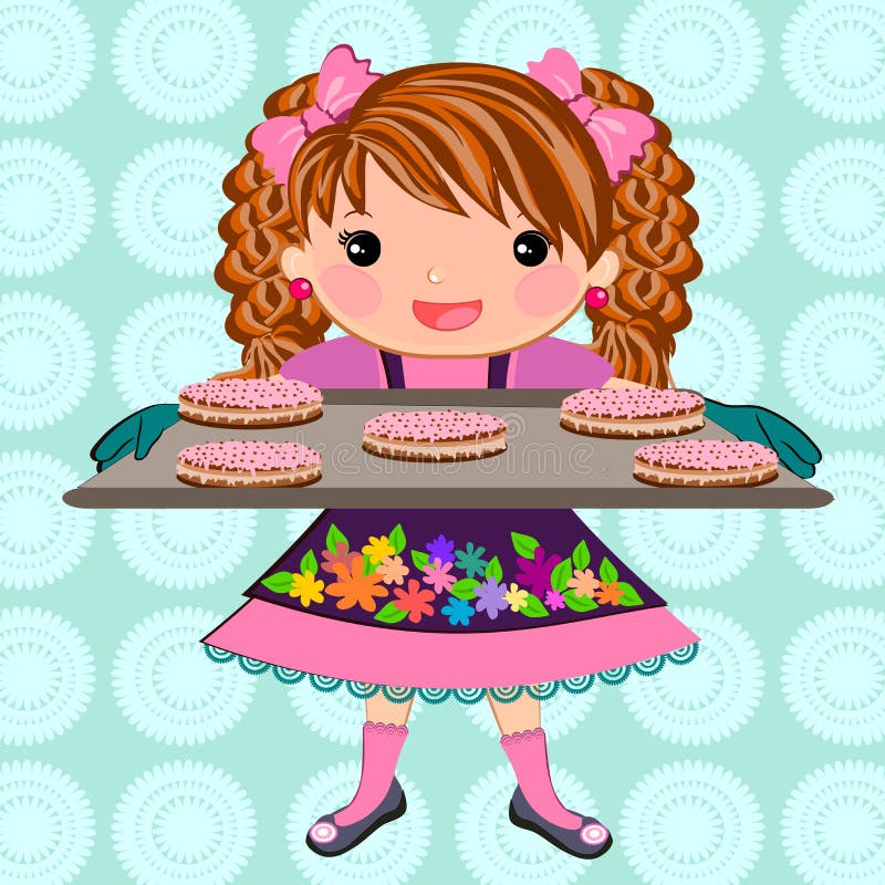 Cute Girl Baking Cookies Cartoon Stock Vector - Illustration of cook
