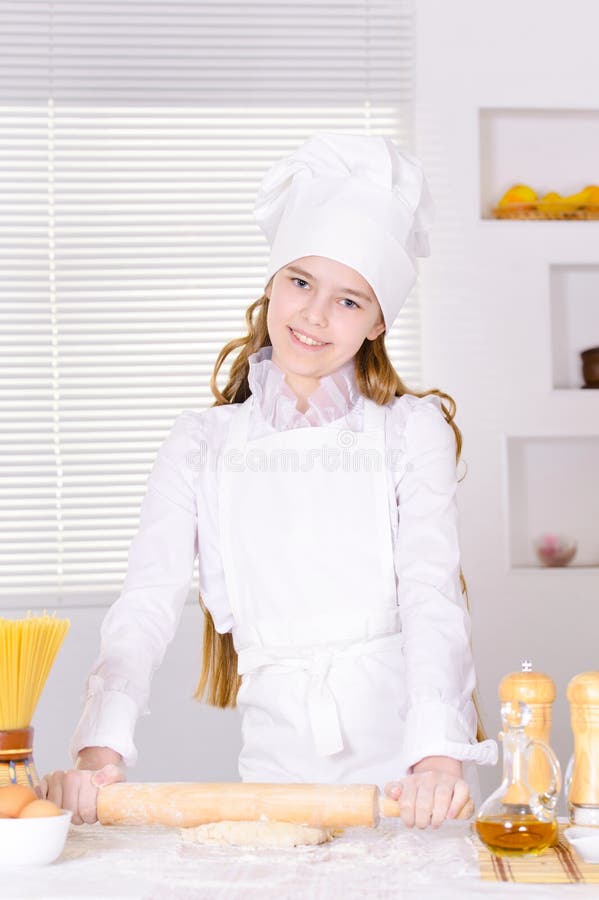 Portrait of Cute Girl Baking in the Kitchen Stock Image Image of