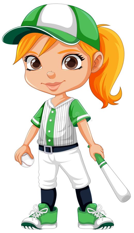 Vector Art, Baseball Girl Idle, Cartoon Character Stock Vector