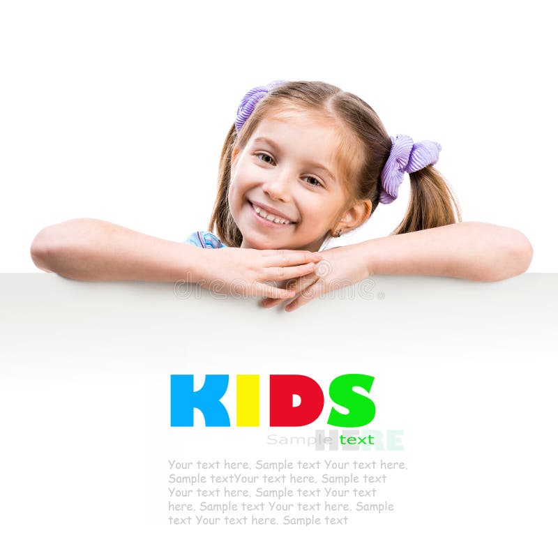 Cute girl behind a white board royalty free stock photography