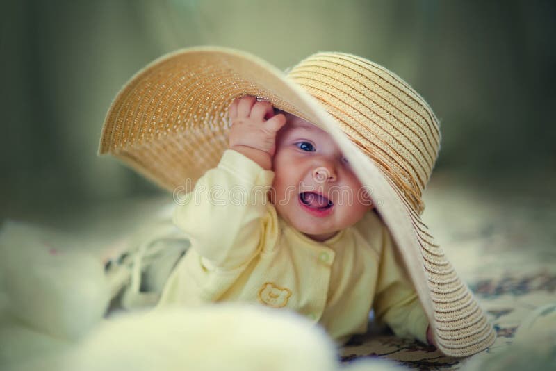 Cute girl in big hat stock photo. Image of pretty, child 28028010