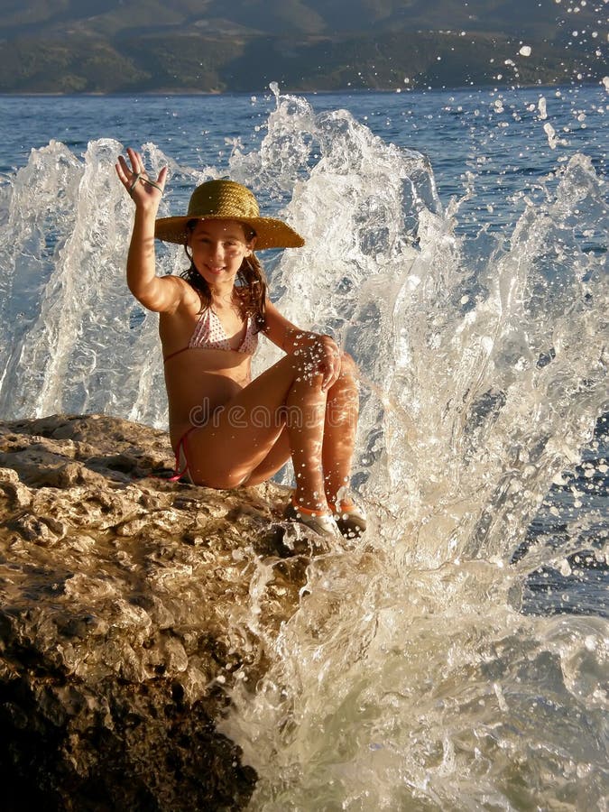 Girl in breaking waves