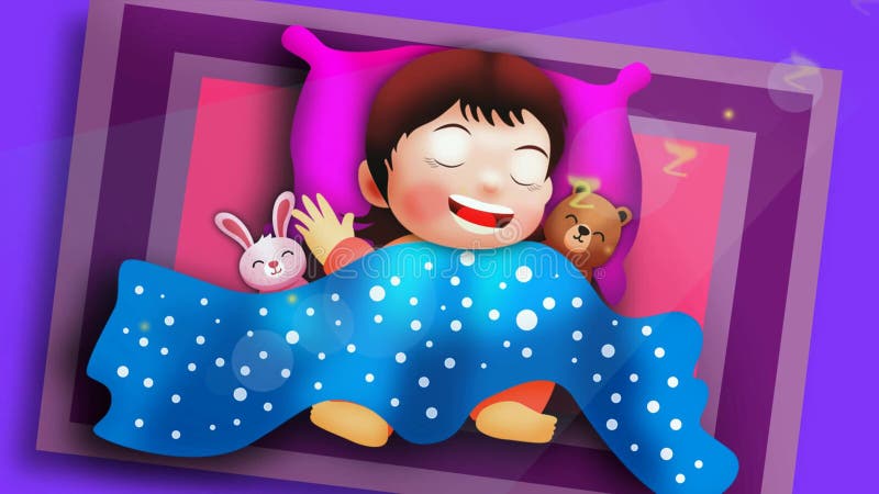 Cute Girl Cartoon Sleeping in Bedroom Stock Footage - Video of bear, blue:  149433494