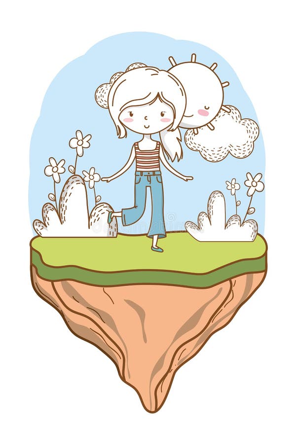 Cute girl cartoon stylish outfit nature frowers background royalty free illustration Cute girl cartoon stylish outfit nature frowers background royalty free illustration