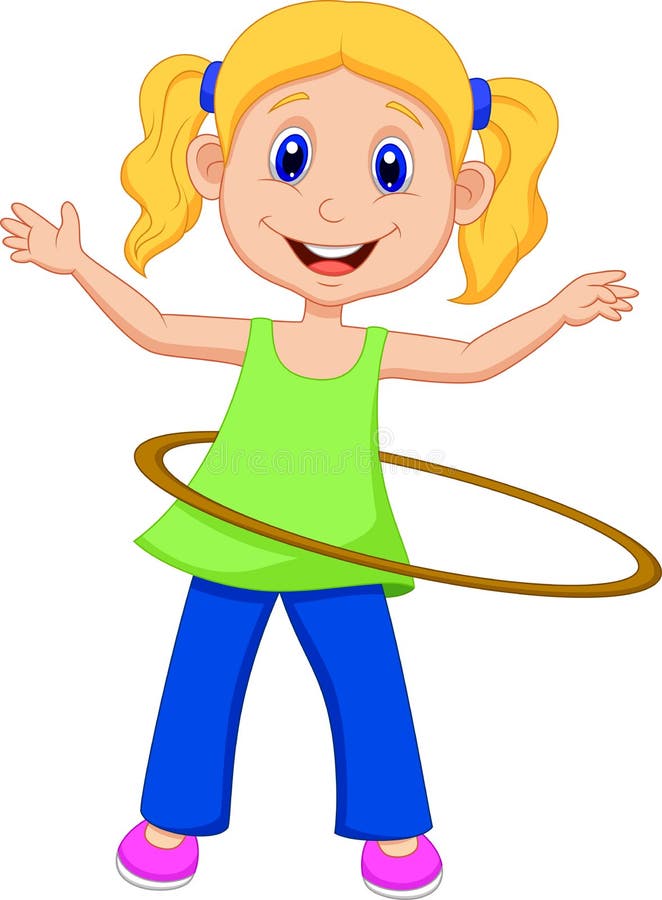 Cute Girl Cartoon Twirling Hula Hoop Stock Vector - Illustration of