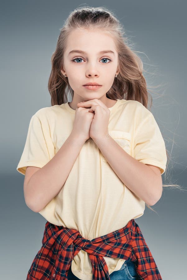 Cute Girl in Casual Clothes Stock Image Image of pensive, childhood
