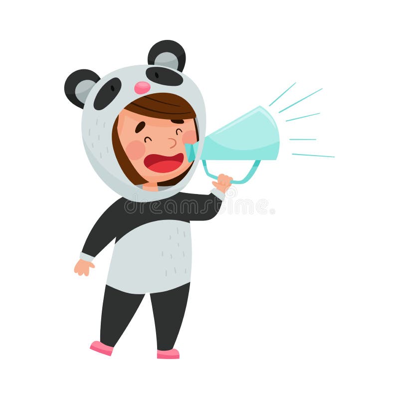 Cute Girl Character Dressed in Fancy Panda Costume Talking Megaphone or ...