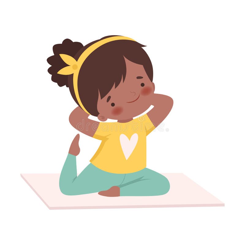 Cute Girl Doing Sport Exercise, Adorable Kid Practicing Yoga, Active Healthy Lifestyle Vector Illustration on White Background. Cute Girl Doing Sport Exercise, Adorable Kid Practicing Yoga, Active Healthy Lifestyle Vector Illustration on White Background.