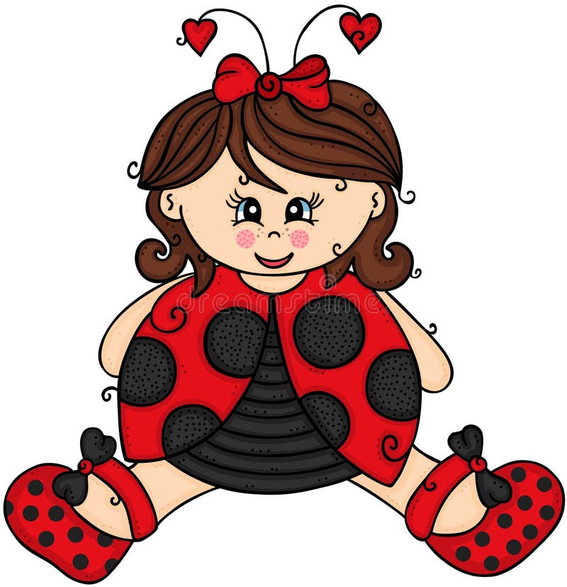 Download Cute Cartoon Girl With Ladybug Stock Vector - Illustration ...