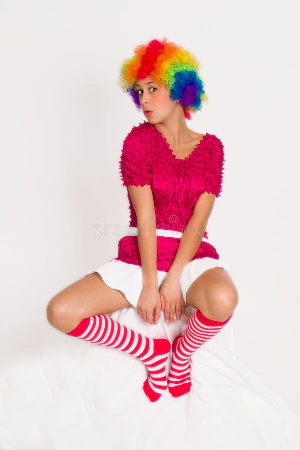 Cute Girl Dressed in Clown Wig
