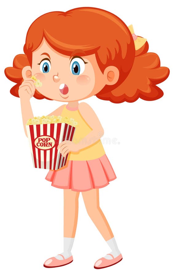 Cute girl eating popcorn stock vector. Illustration of person 248163522