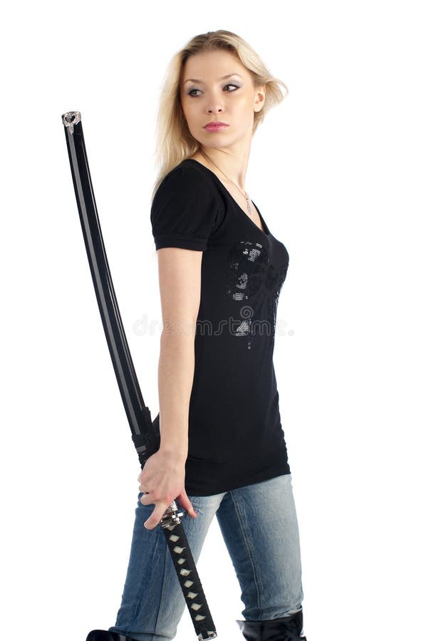 Brave girl with katana stock image. Image of fashion - 12537441