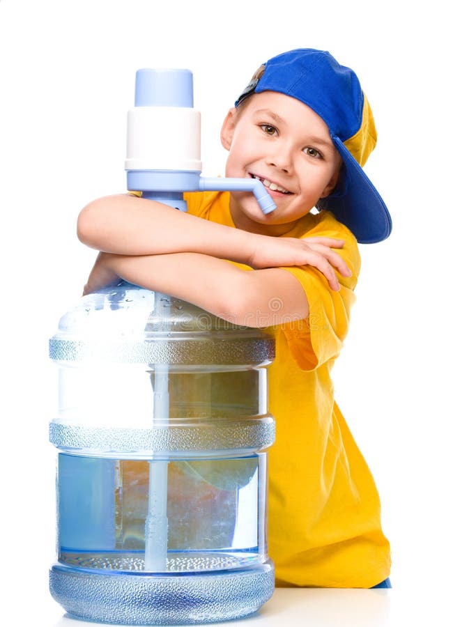 Cute Girl with Large Water Bottle Stock Photo Image of child, full
