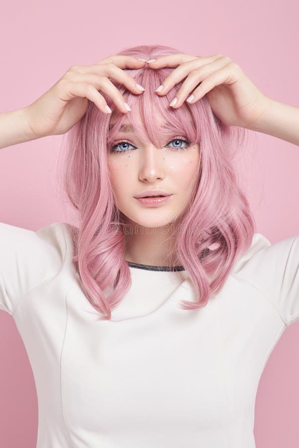 Cute Girl with Long Pink Hair, Hair Coloring. Beautiful Woman on a Pink Background in a White Dress Stock Photo - Image of beauty, dyed: 194580734 Cute Girl with Long Pink Hair, Hair Coloring. Beautiful Woman on a Pink Background in a White Dress Stock Photo - Image of beauty, dyed: 194580734