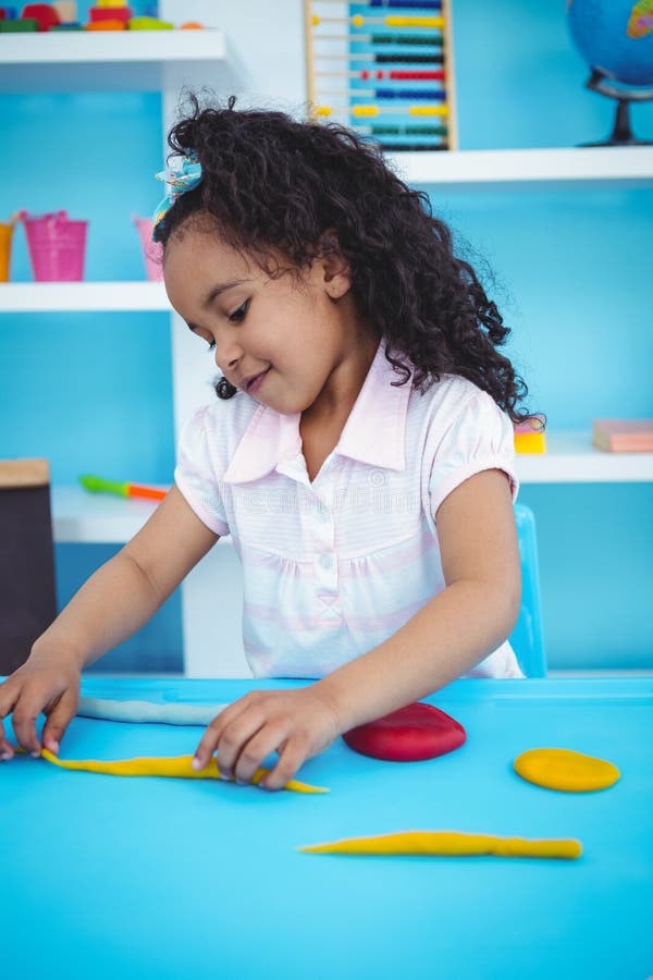 Cute Girl Playing with Modeling Clay Stock Photo Image of abode