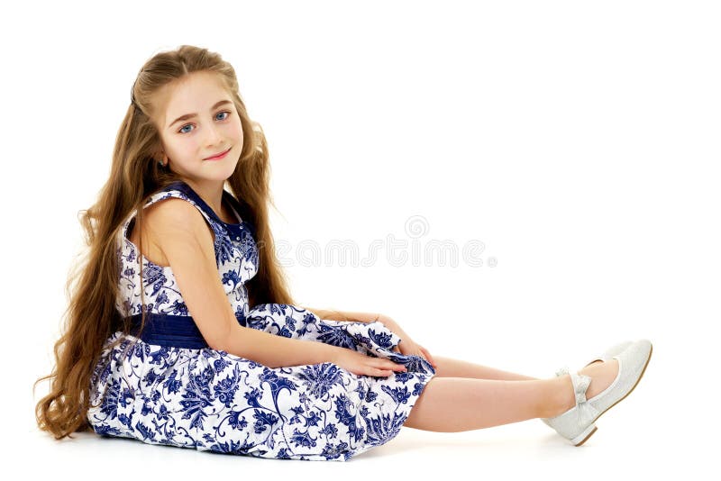 Little Girl Hugging Her Knees. Stock Image - Image of isolated, hair ...