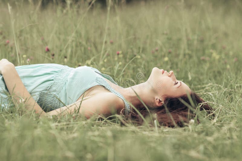 Cute Girl Resting in a Clearing on a Hot Summer Day Stock Photo - Image ...