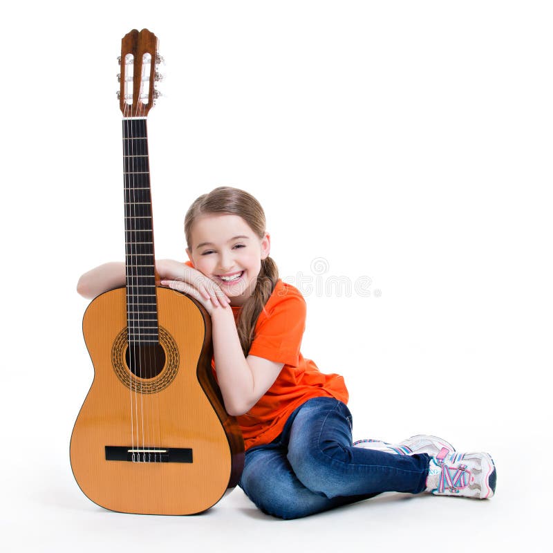 Cute Girl Sitting with Acoustic Guitar. Stock Photo - Image of person,  portrait: 38175556