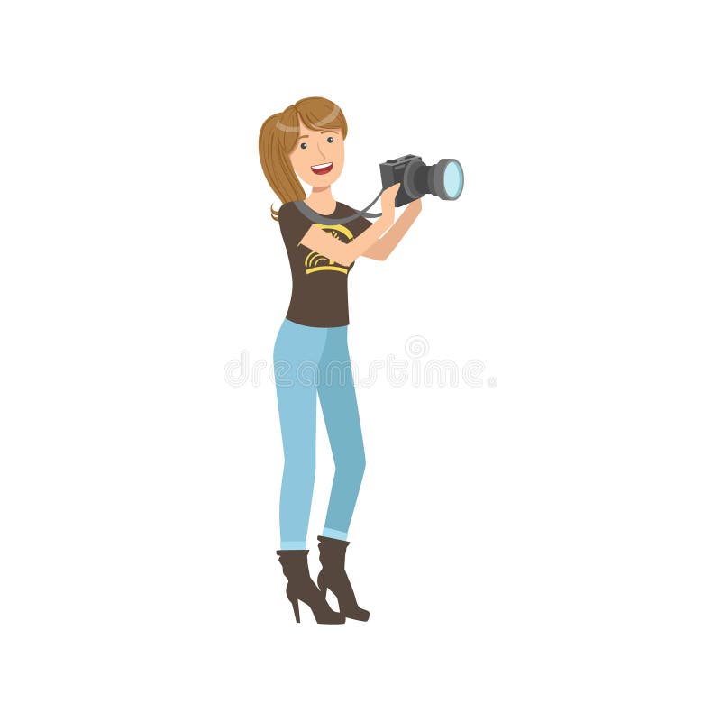 Cute Girl Taking Pictures with Photo Camera Illustration Stock Vector ...