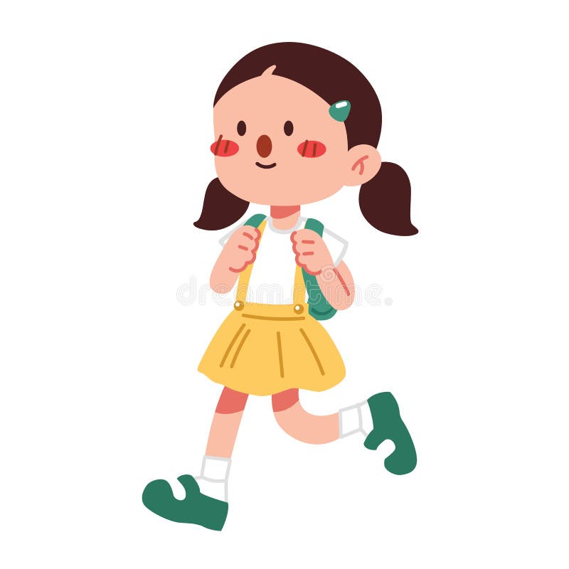 A Cute Girl Walking To School White Isolated Background Flat Vector  Illustration. Welcome Back To School Concept. Stock Vector - Illustration  of girl, cartoon: 214998007