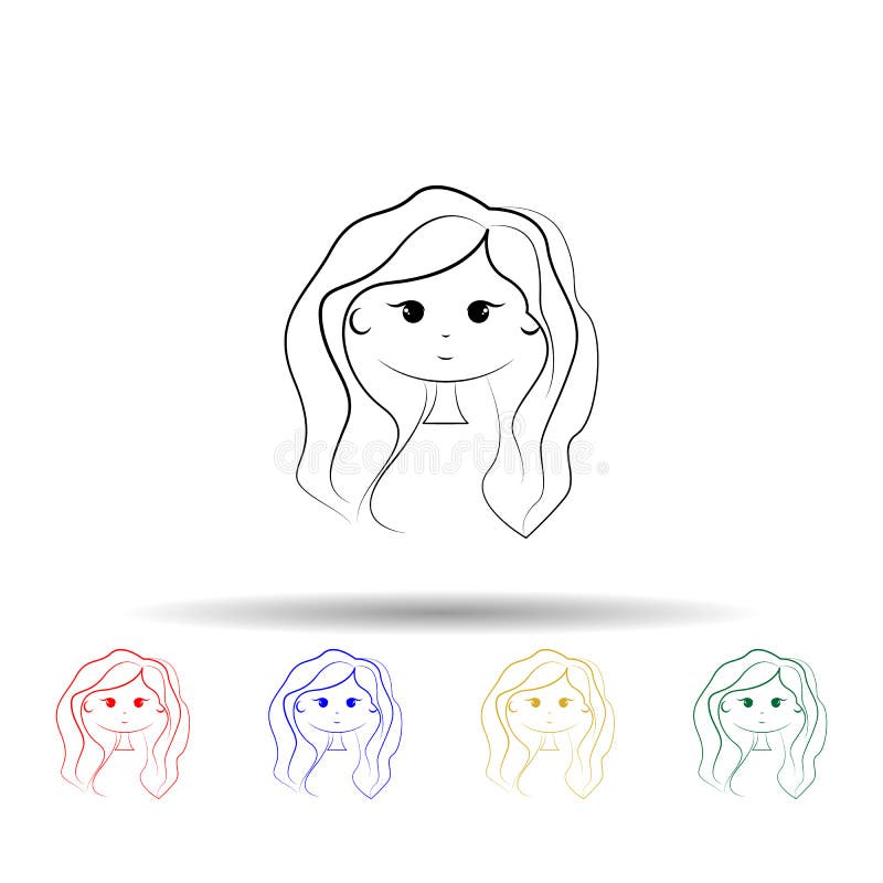 Cute Girl with Wavy Hair Style Multi Color Icon. Simple Thin Line, Outline  Vector of Hair Icons for Ui and Ux, Website or Mobile Stock Illustration -  Illustration of female, elegant: 176498166