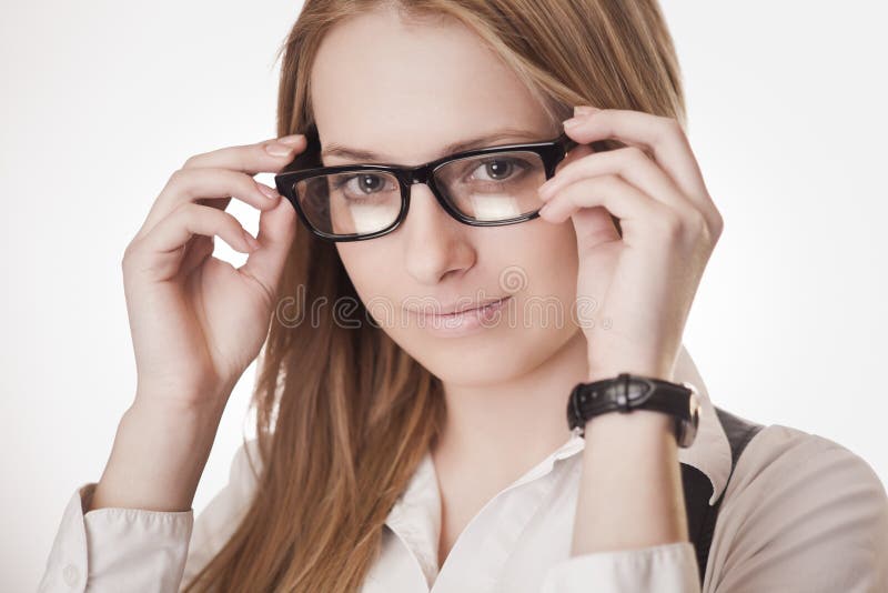 Cute girl wearing glasses stock photo. Image of light 23436216