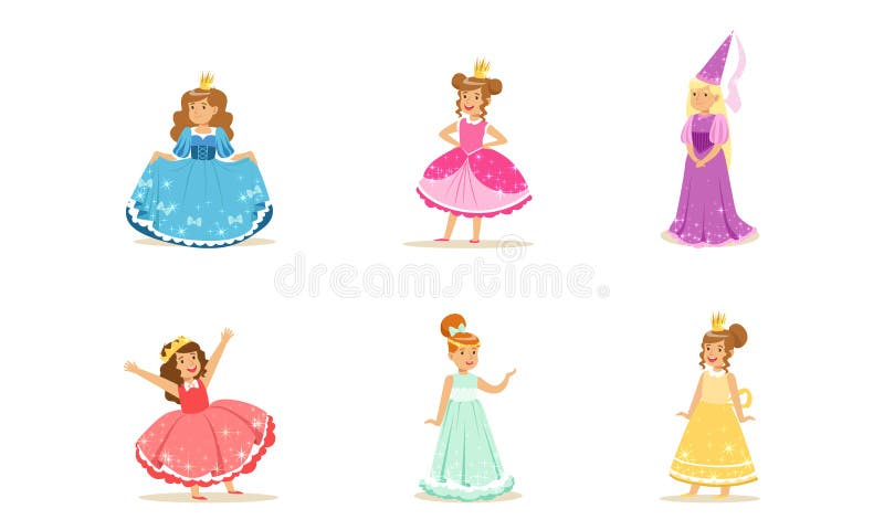 Elegant Fairytale Woman. Cartoon Young Beautiful Princess Fantasy Fashioned  Childrens in Colored Costumes and Dresses Stock Vector - Illustration of  girl, cartoon: 172082530