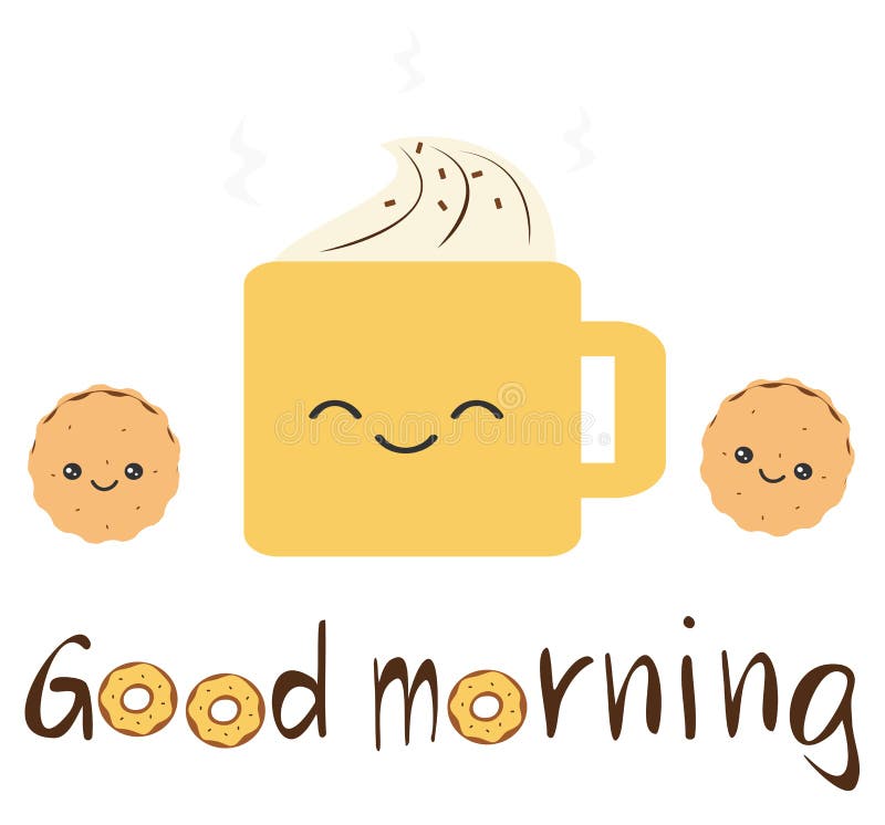Cute Good Morning Quote with Cartoon Cookies, Coffee with Whipped Cream and Donuts Stock Vector - Illustration of card, donut: 76984554 Cute Good Morning Quote with Cartoon Cookies, Coffee with Whipped Cream and Donuts Stock Vector - Illustration of card, donut: 76984554