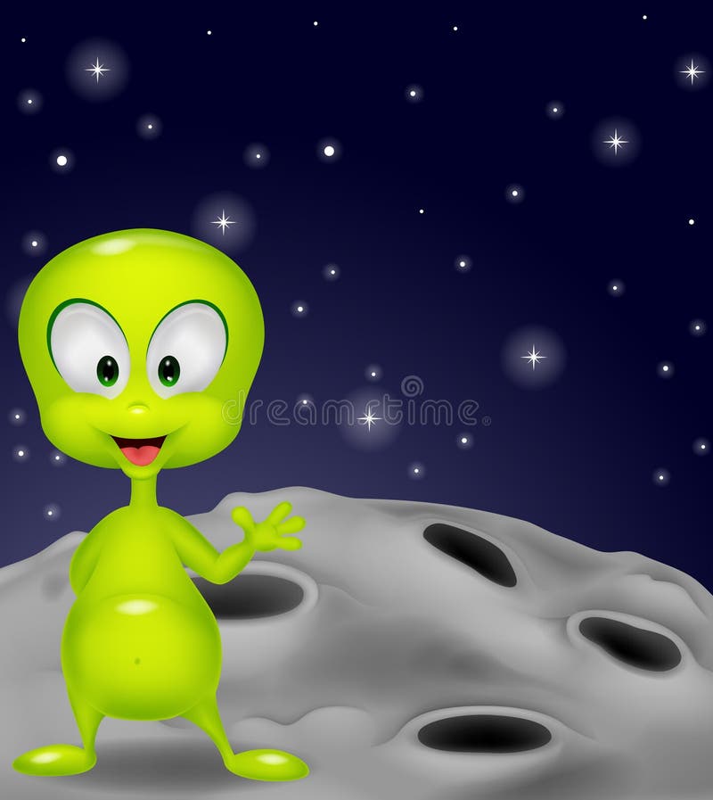 Cute green alien cartoon waving hand stock illustration Cute green alien cartoon waving hand stock illustration